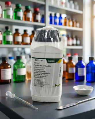 Potassium Hydroxide Pellets EMSURE® Merck 105033 adalah bahan kimia analytical grade berkualitas tinggi untuk kebutuhan laboratorium, penelitian, quality control, pendidikan, dan aplikasi industri. Cocok digunakan untuk analisis kimia, preparasi larutan, titrasi, dan proses penelitian dengan standar kemurnian tinggi.