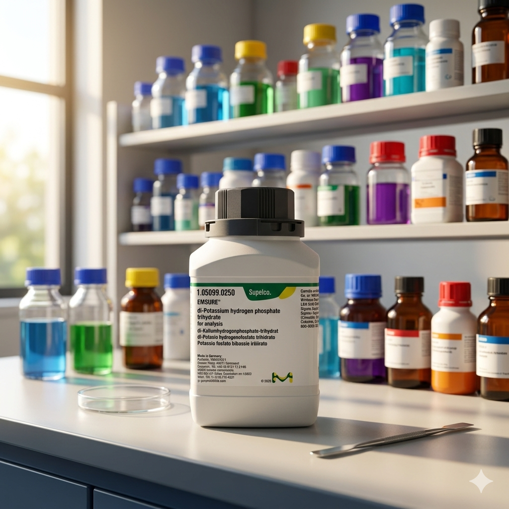 Di-Potassium Hydrogen Phosphate Trihydrate EMSURE® Merck 105099 adalah bahan kimia analytical grade berkualitas tinggi untuk kebutuhan laboratorium, penelitian, quality control (QC), pendidikan, dan aplikasi industri. Cocok digunakan sebagai buffer reagent, preparasi larutan, analisis kimia, dan kebutuhan research profesional.