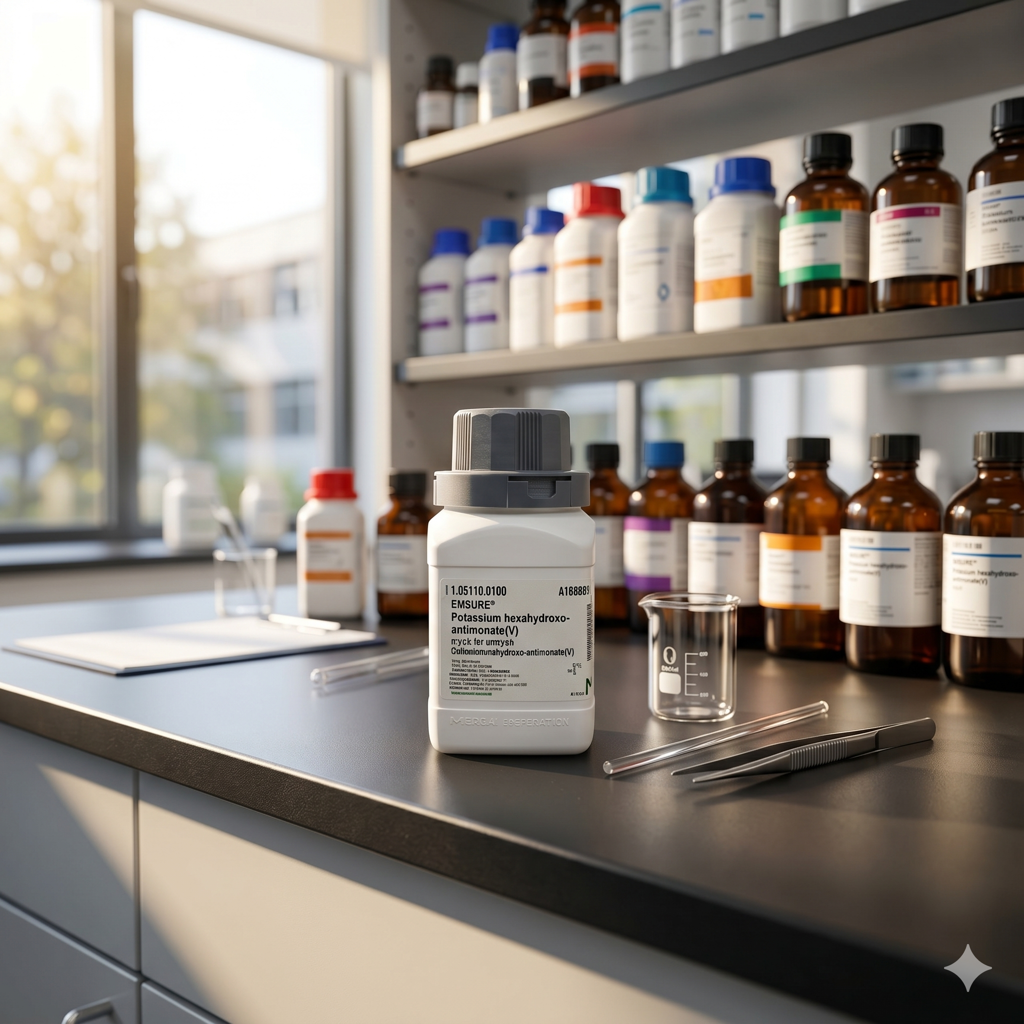 Potassium Hexahydroxoantimonate(V) EMSURE® Merck 105110 adalah bahan kimia analytical grade berkualitas tinggi untuk kebutuhan laboratorium, penelitian, quality control (QC), pendidikan, dan aplikasi analisis kimia profesional. Cocok digunakan sebagai reagent laboratorium untuk analisis unsur, penelitian kimia anorganik, dan aplikasi research institusional.
