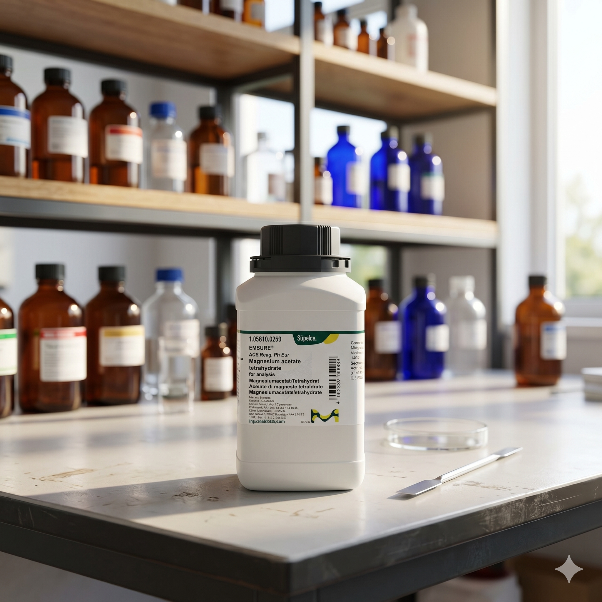 Magnesium Acetate Tetrahydrate EMSURE® Merck 105819 merupakan reagen kimia laboratorium berkualitas tinggi grade ACS Reag. dan Ph Eur untuk kebutuhan analisis, penelitian, quality control, preparasi buffer, dan aplikasi industri profesional. Cocok digunakan pada laboratorium pendidikan, farmasi, penelitian, dan institusi industri.