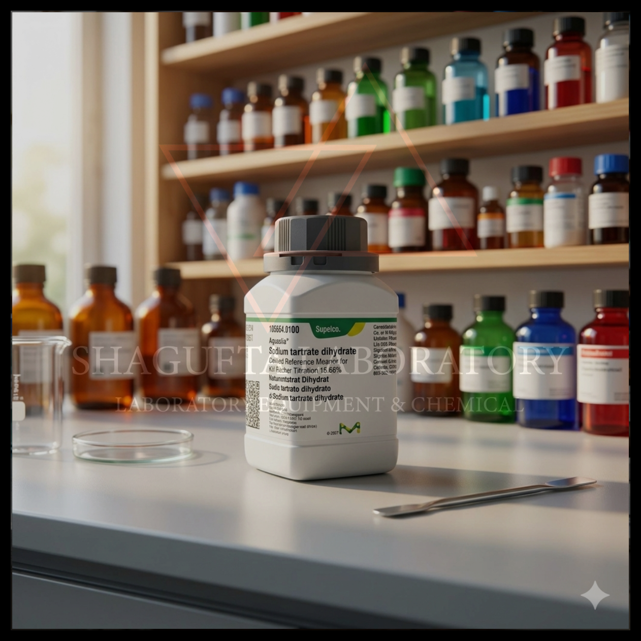 Supelco Aquastar® Sodium Tartrate Dihydrate merupakan certified reference material untuk titrasi Karl Fischer dengan kadar air teoritis 15.66%. Produk analytical grade original Merck/Supelco ini dirancang untuk kebutuhan kalibrasi, validasi metode, quality control (QC), dan analisis kadar air pada laboratorium modern.