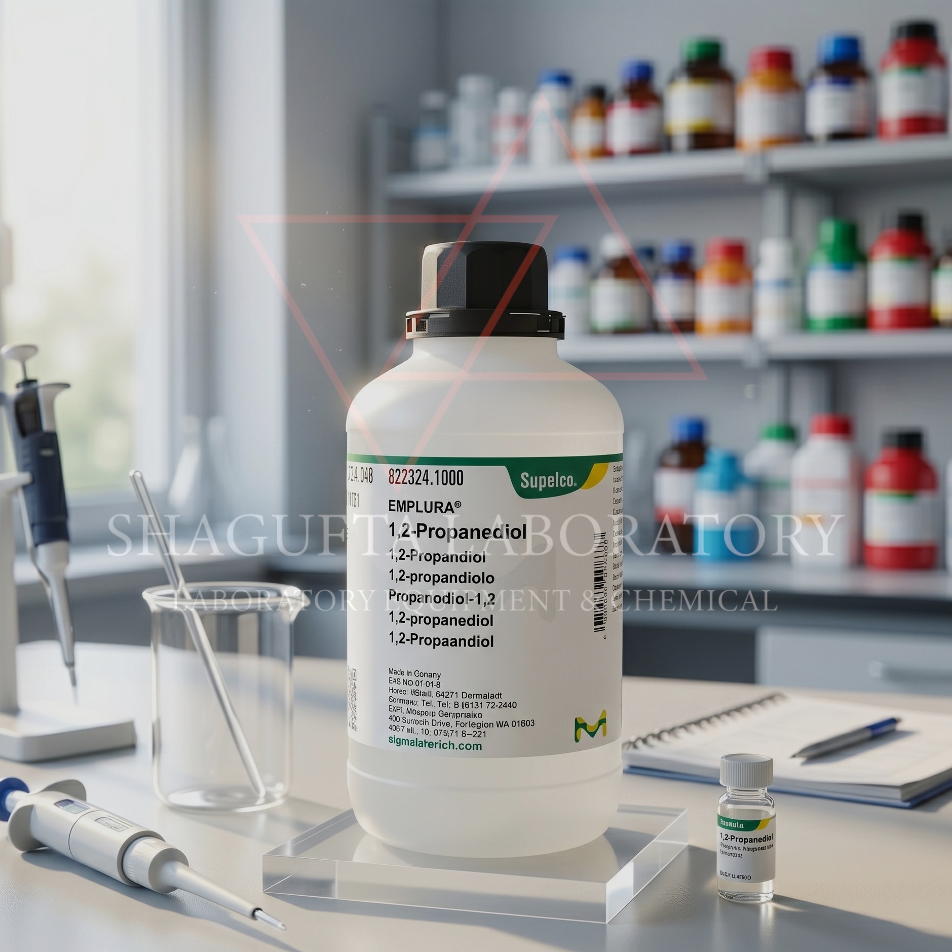 1,2-Propanediol EMPLURA® atau Propylene Glycol merupakan bahan kimia laboratorium berkualitas tinggi yang digunakan untuk kebutuhan penelitian, quality control, formulasi industri, pendidikan, dan aplikasi laboratorium umum. Cocok sebagai pelarut, humektan, dan bahan pendukung formulasi kimia.