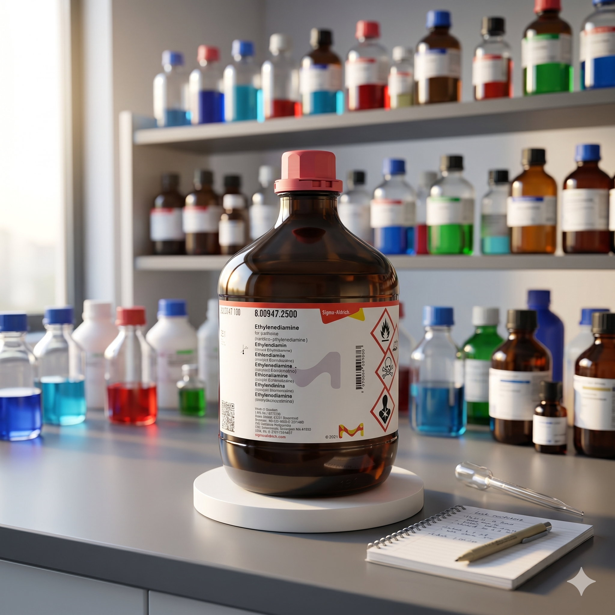 Ethylenediamine for synthesis Sigma Aldrich kode 800947 merupakan bahan kimia laboratorium berkualitas tinggi untuk kebutuhan sintesis organik, penelitian, katalisis, quality control, dan aplikasi industri. Cocok digunakan pada laboratorium pendidikan, farmasi, kimia, manufaktur, dan institusi penelitian profesional.