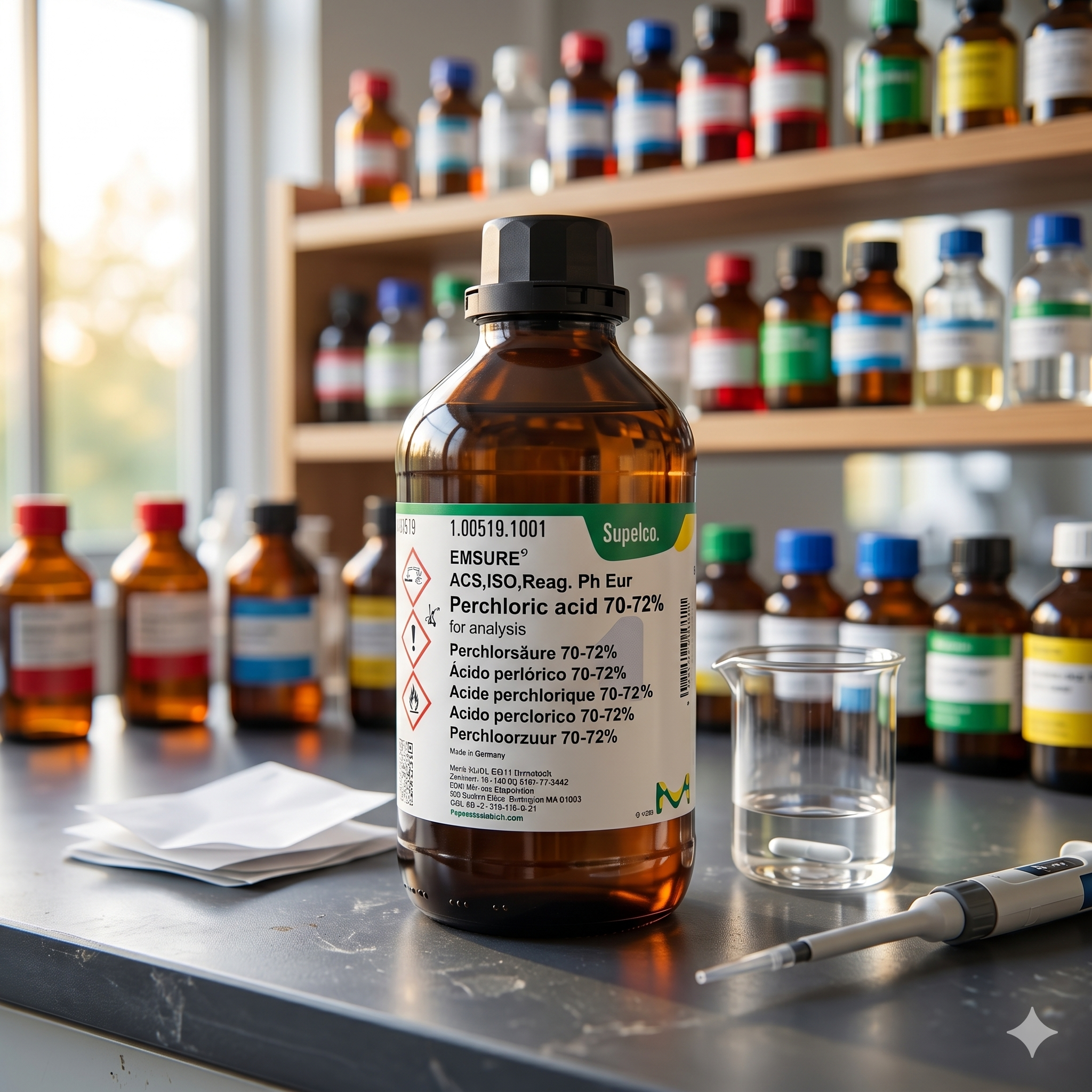 Perchloric Acid 70–72% Merck EMSURE 50ML – Asam Perklorat Analytical Grade untuk Laboratorium & Analisis (REPACK)