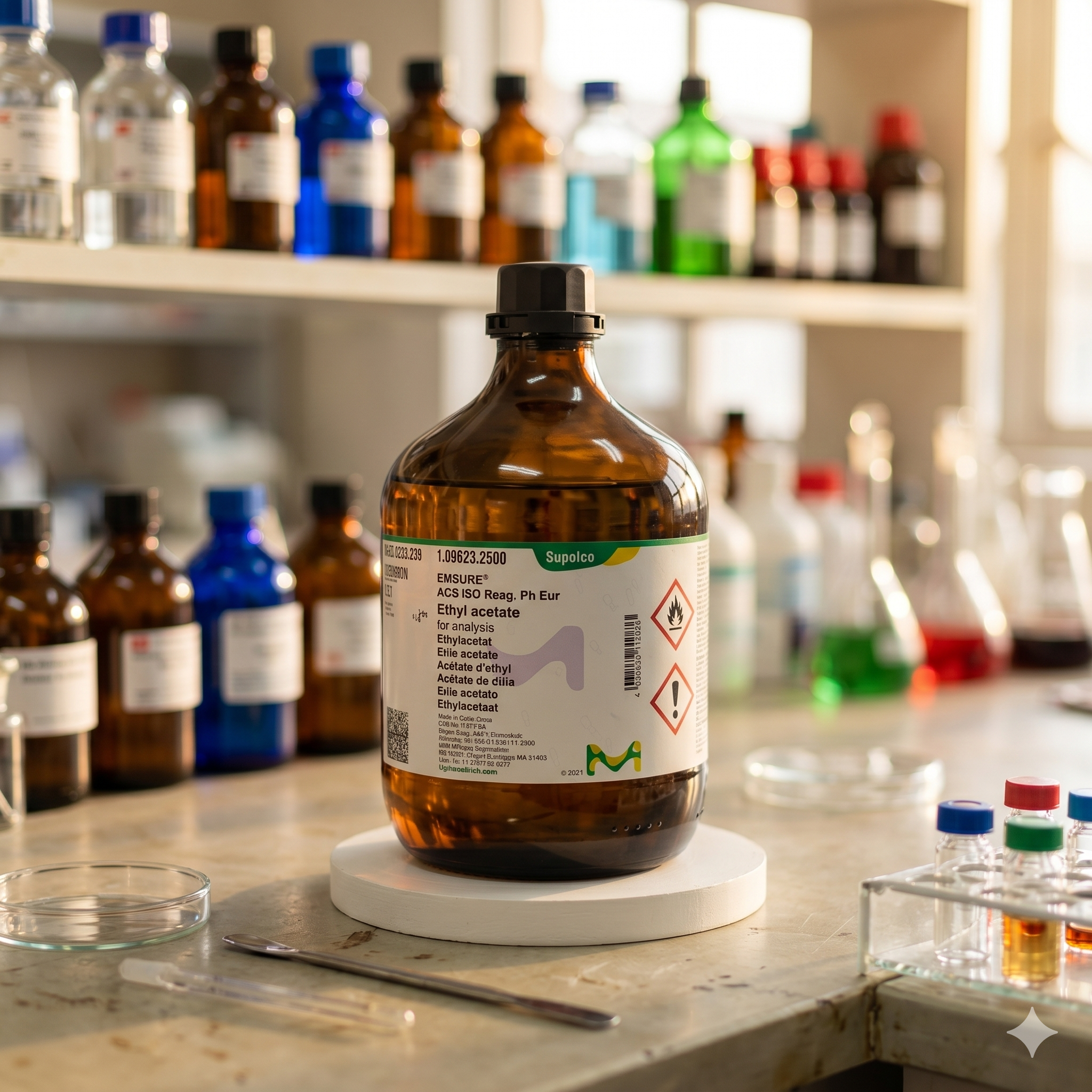 Supelco EMSURE Ethyl Acetate for Analysis 1096232500 ACS ISO Reag. Ph Eur | Ethyl Acetate Analytical Grade 50ML (REPACK)