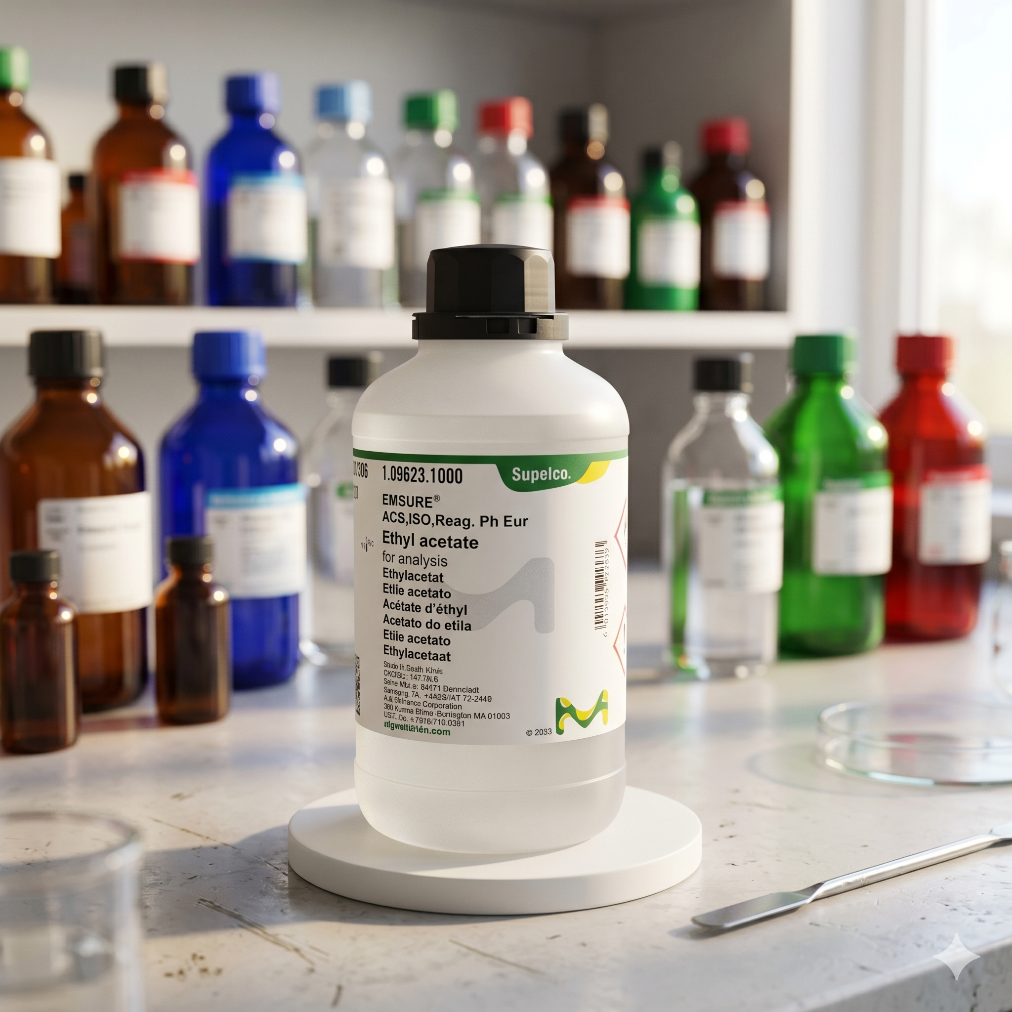 Supelco EMSURE Ethyl Acetate for Analysis 1096231000 ACS ISO Reag. Ph Eur | Ethyl Acetate Laboratory Grade